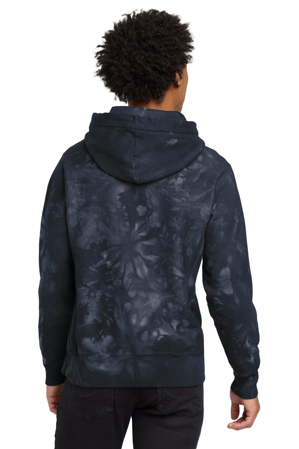 Navy Champion Reverse Weave Scrunch-Dye Tie-Dye Hooded Sweatshirt. TDS101
