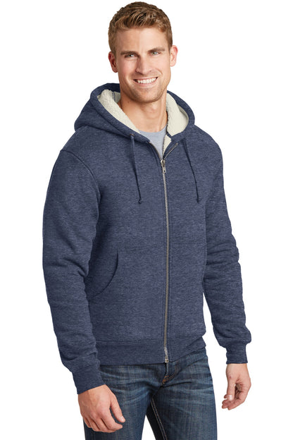 Navy CornerStone Heavyweight Sherpa-Lined Hooded Fleece Jacket. CS625