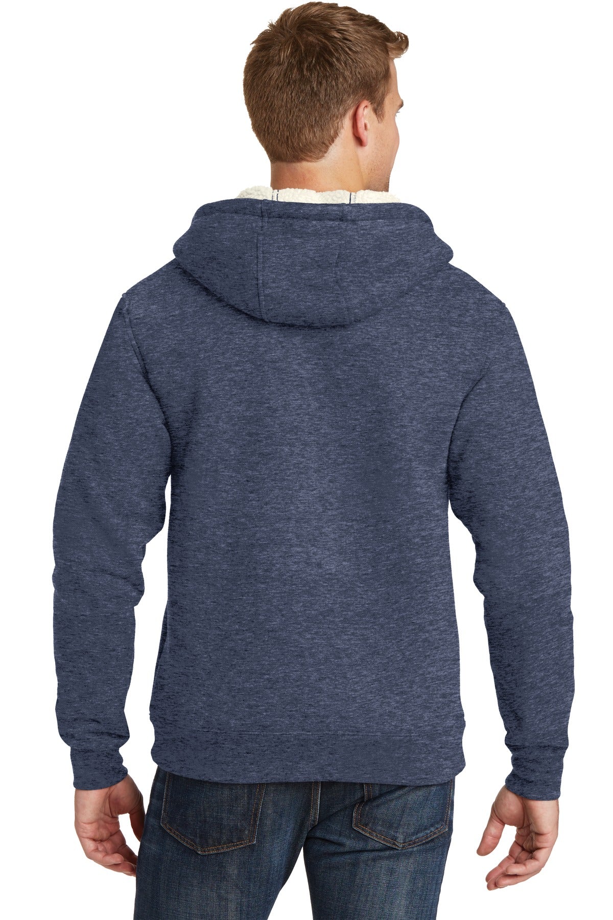 Navy CornerStone Heavyweight Sherpa-Lined Hooded Fleece Jacket. CS625