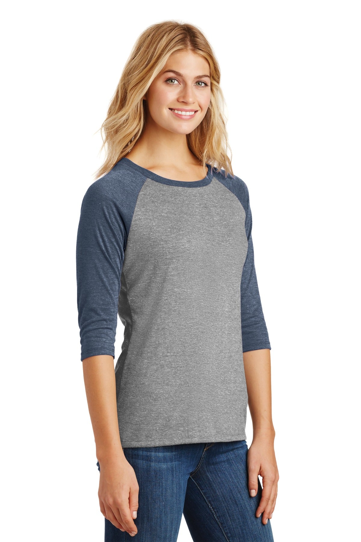 Navy Fr/Gry Fr District Women's Perfect Tri 3/4-Sleeve Raglan. DM136L
