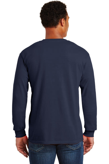 Navy Gildan - Ultra Cotton 100% US Cotton Long Sleeve T-Shirt with Pocket. 2410