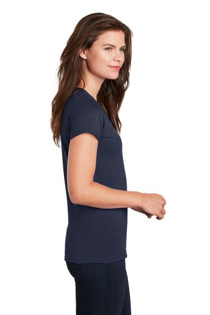 Navy Gildan Women's Heavy Cotton 100% Cotton V-Neck T-Shirt. 5V00L