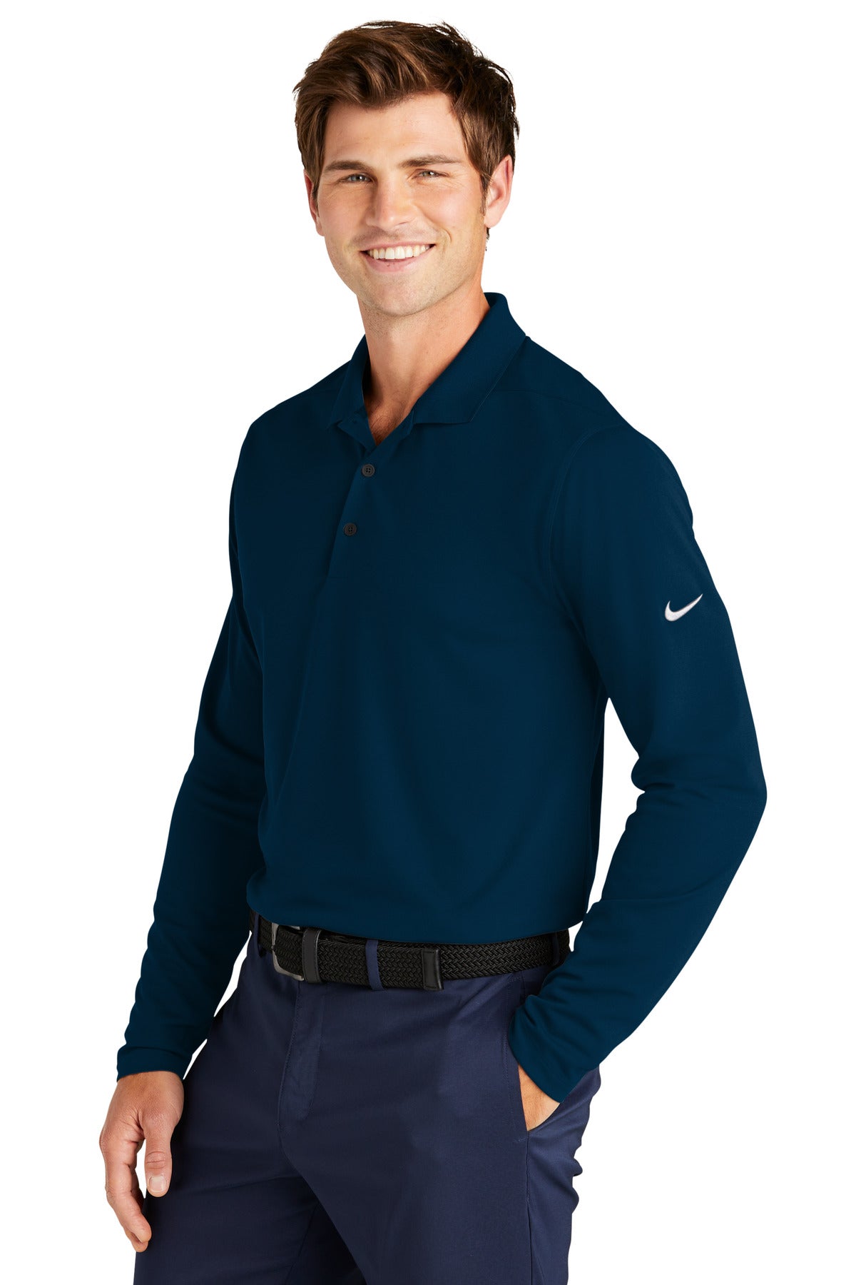 Navy Nike Dri-FIT Micro Pique 2.0 Long Sleeve Polo NKDC2104