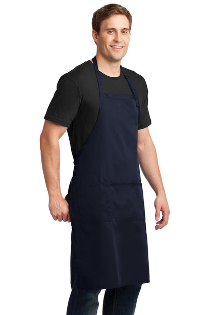 Navy Port Authority Easy Care Extra Long Bib Apron with Stain Release. A700