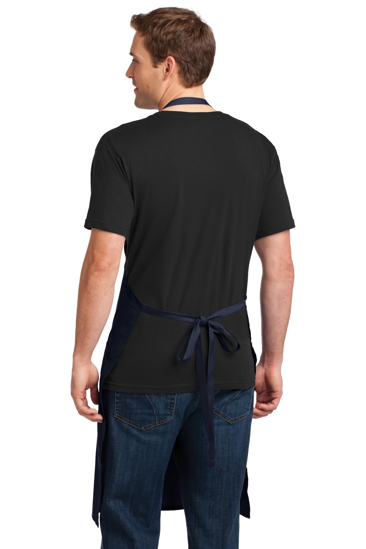 Navy Port Authority Easy Care Extra Long Bib Apron with Stain Release. A700
