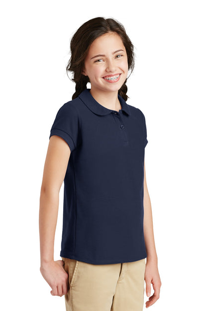Navy Port Authority Girls Silk Touch Peter Pan Collar Polo. YG503