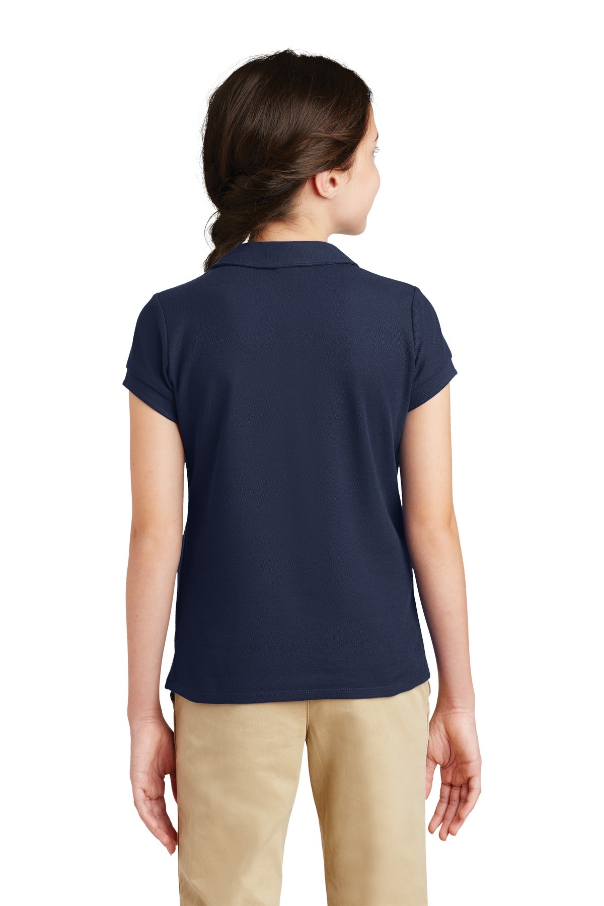 Navy Port Authority Girls Silk Touch Peter Pan Collar Polo. YG503