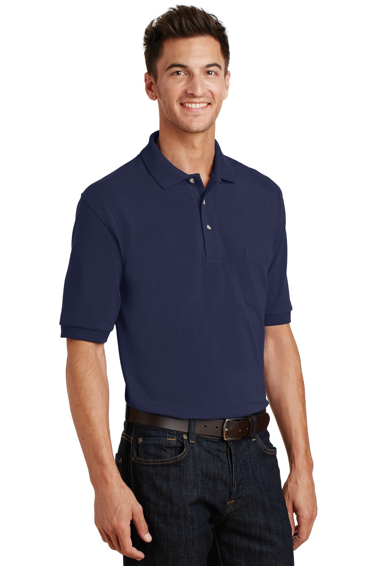 Navy Port Authority Heavyweight Cotton Pique Polo with Pocket. K420P