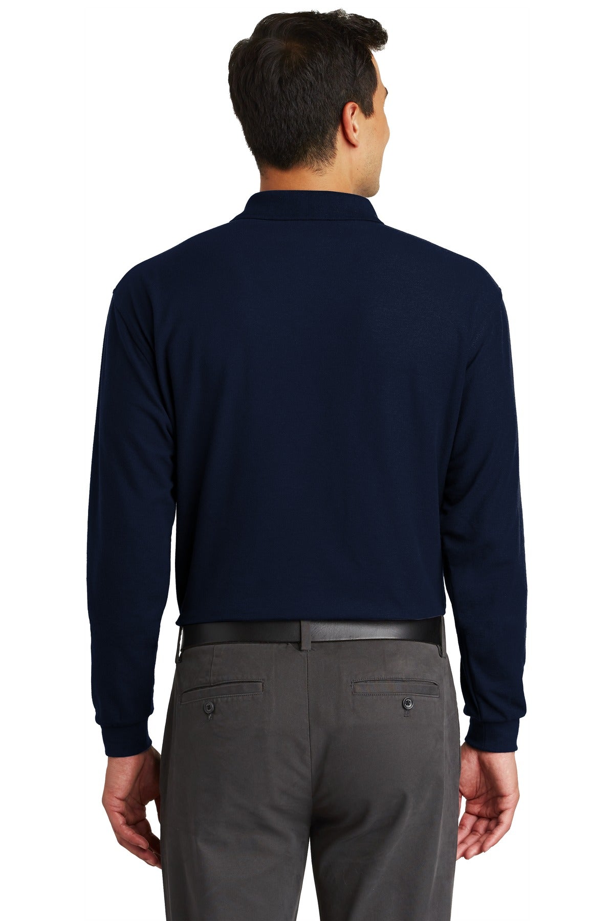 Navy Port Authority Long Sleeve Silk Touch Polo with Pocket. K500LSP
