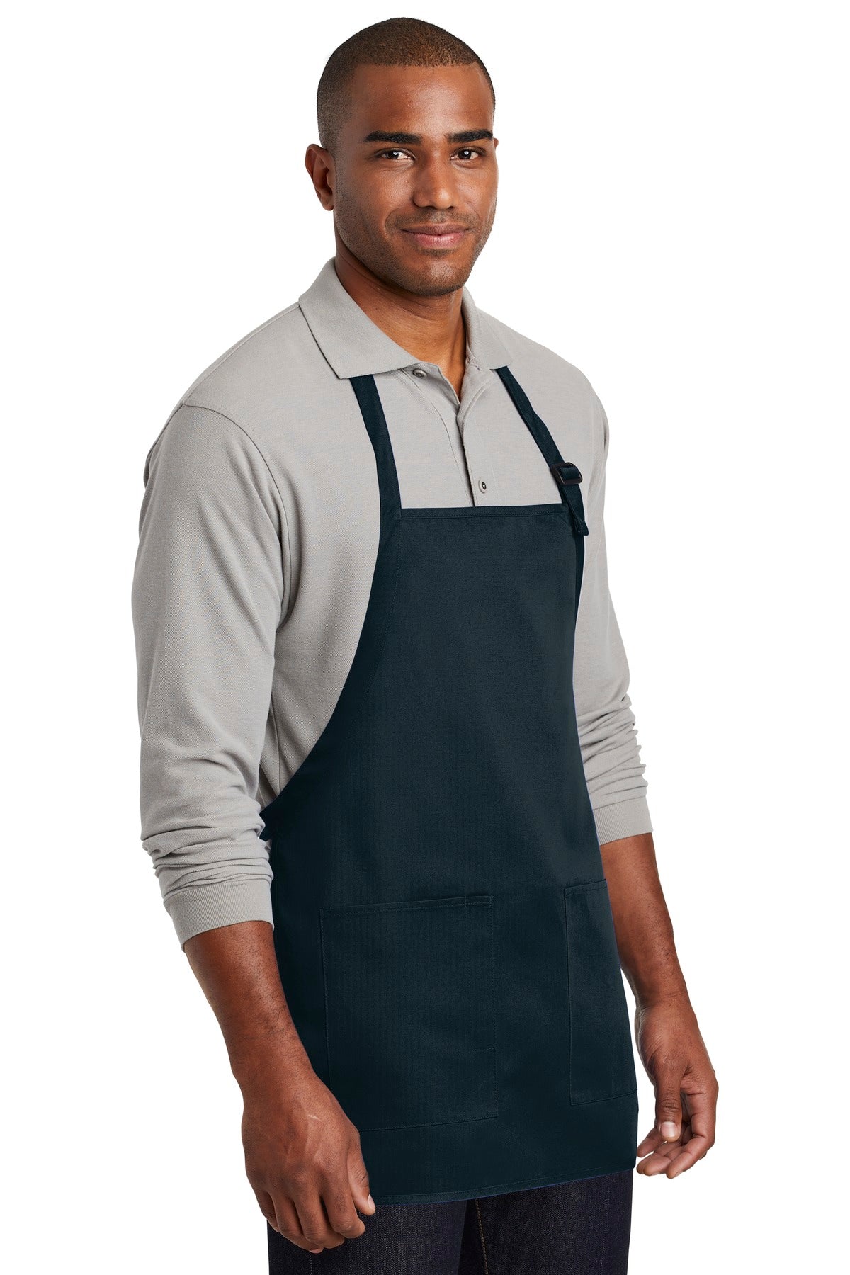 Navy Port Authority Medium-Length Two-Pocket Bib Apron. A601