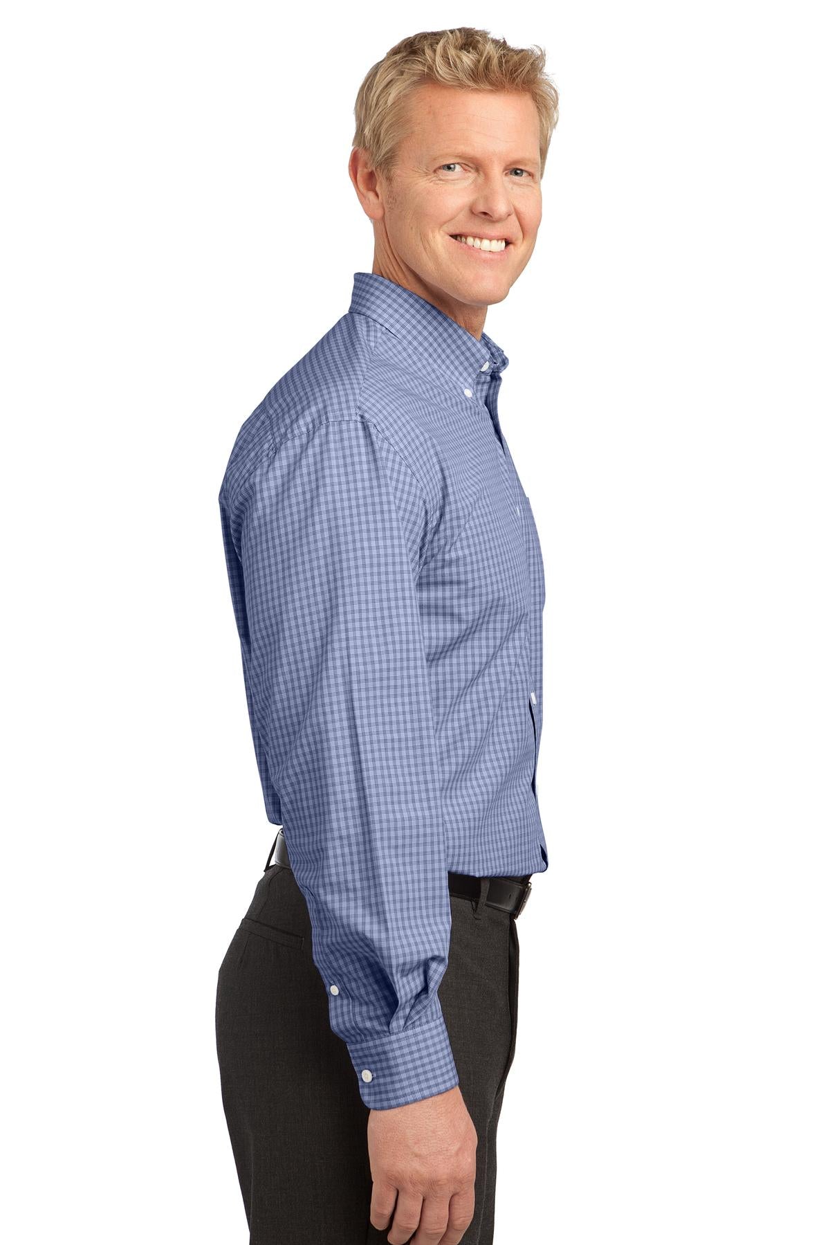 Navy Port Authority Plaid Pattern Easy Care Shirt. S639