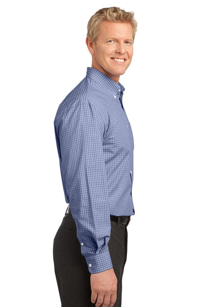 Navy Port Authority Plaid Pattern Easy Care Shirt. S639