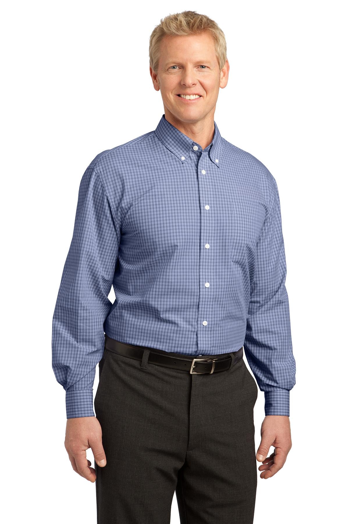 Navy Port Authority Plaid Pattern Easy Care Shirt. S639