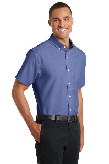 Navy Port Authority Short Sleeve SuperPro Oxford Shirt. S659