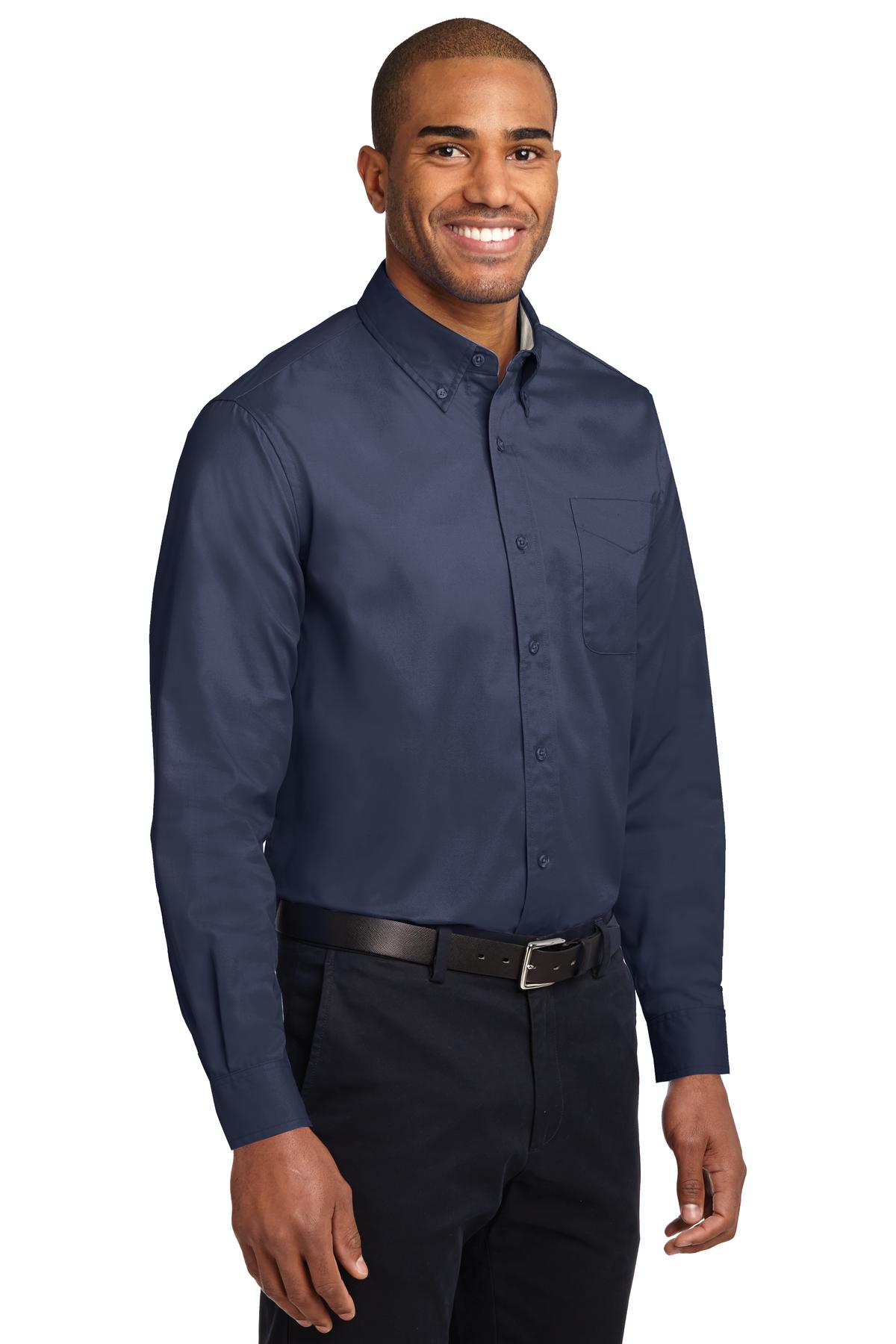 Navy Port Authority Tall Long Sleeve Easy Care Shirt. TLS608