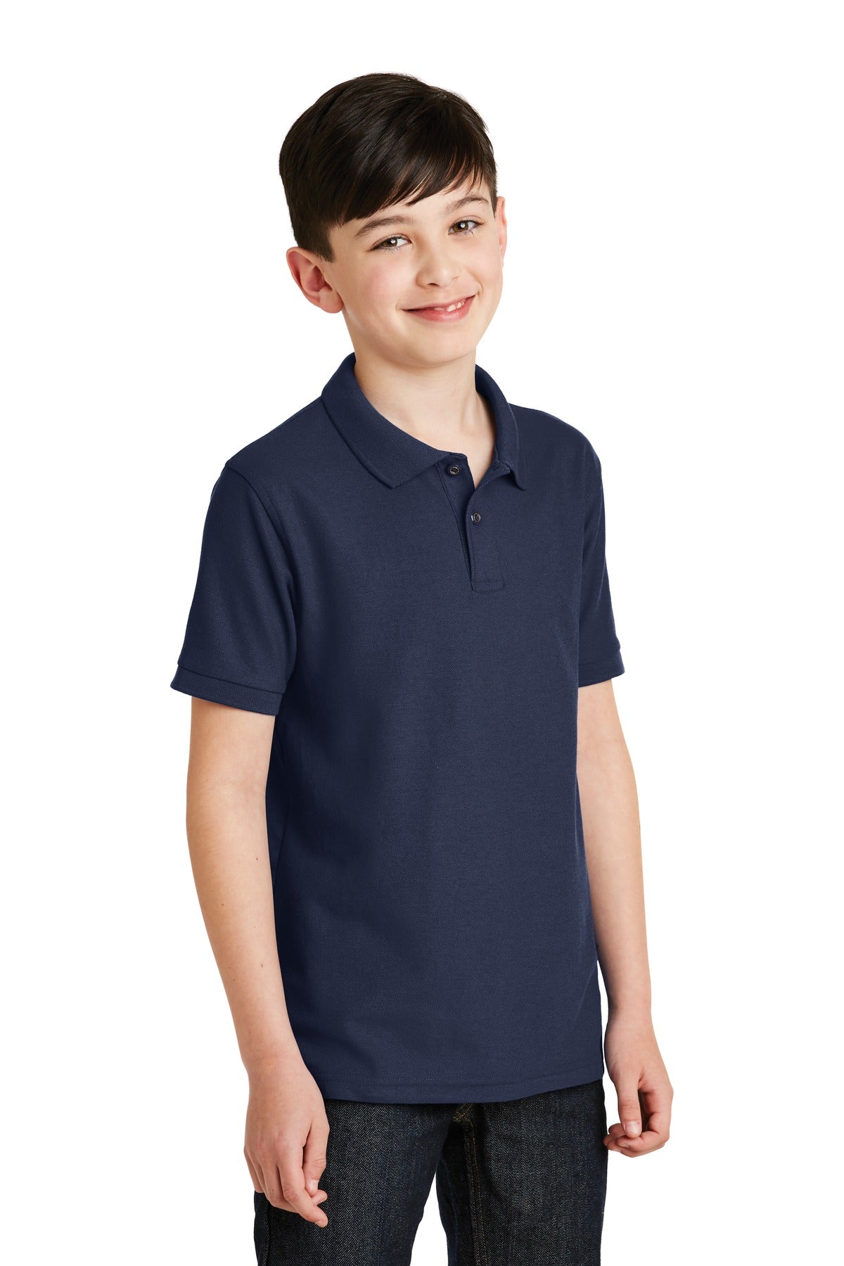 Navy Port Authority Youth Silk Touch Polo. Y500