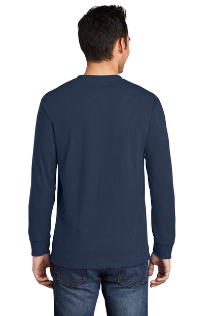 Navy Port & Company Long Sleeve Essential Pocket Tee. PC61LSP