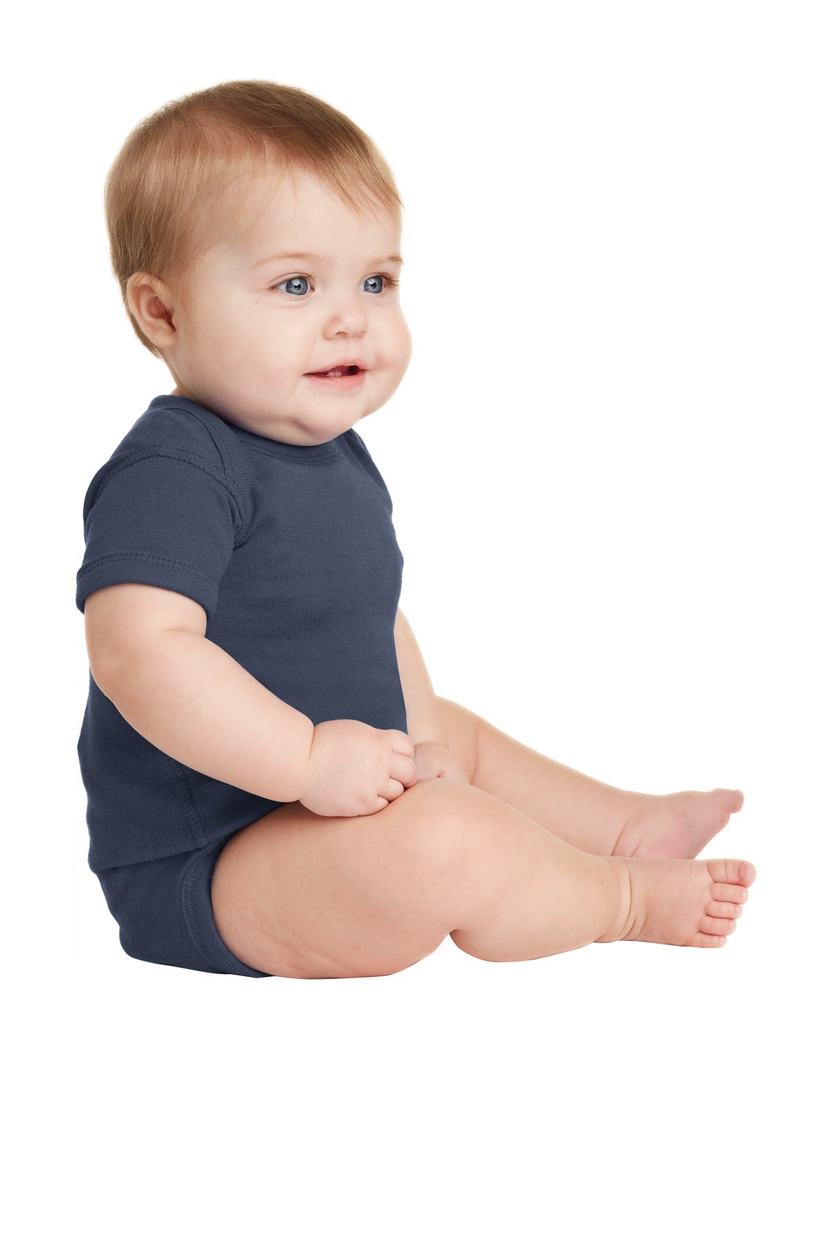 Navy Rabbit Skins Infant Short Sleeve Baby Rib Bodysuit. RS4400
