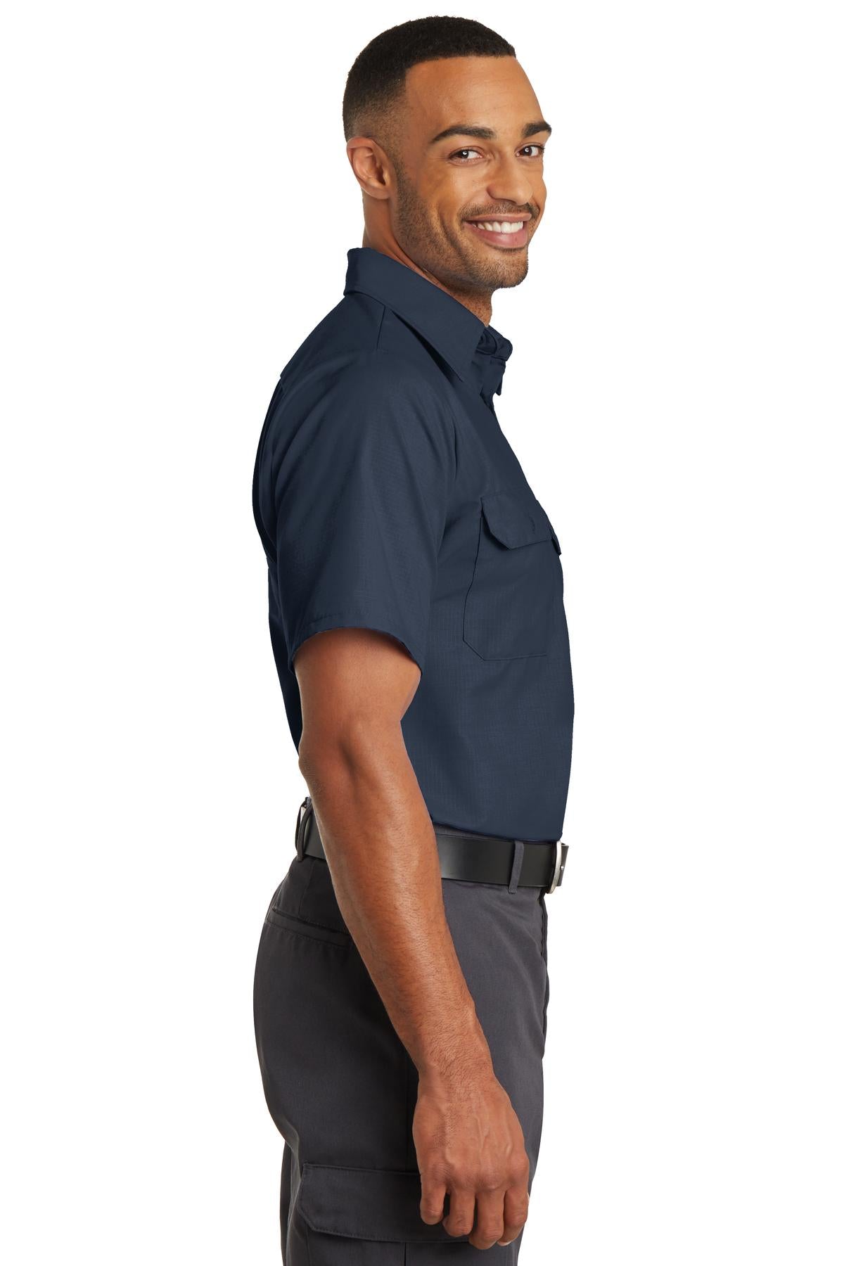Navy Red Kap Short Sleeve Solid Ripstop Shirt. SY60