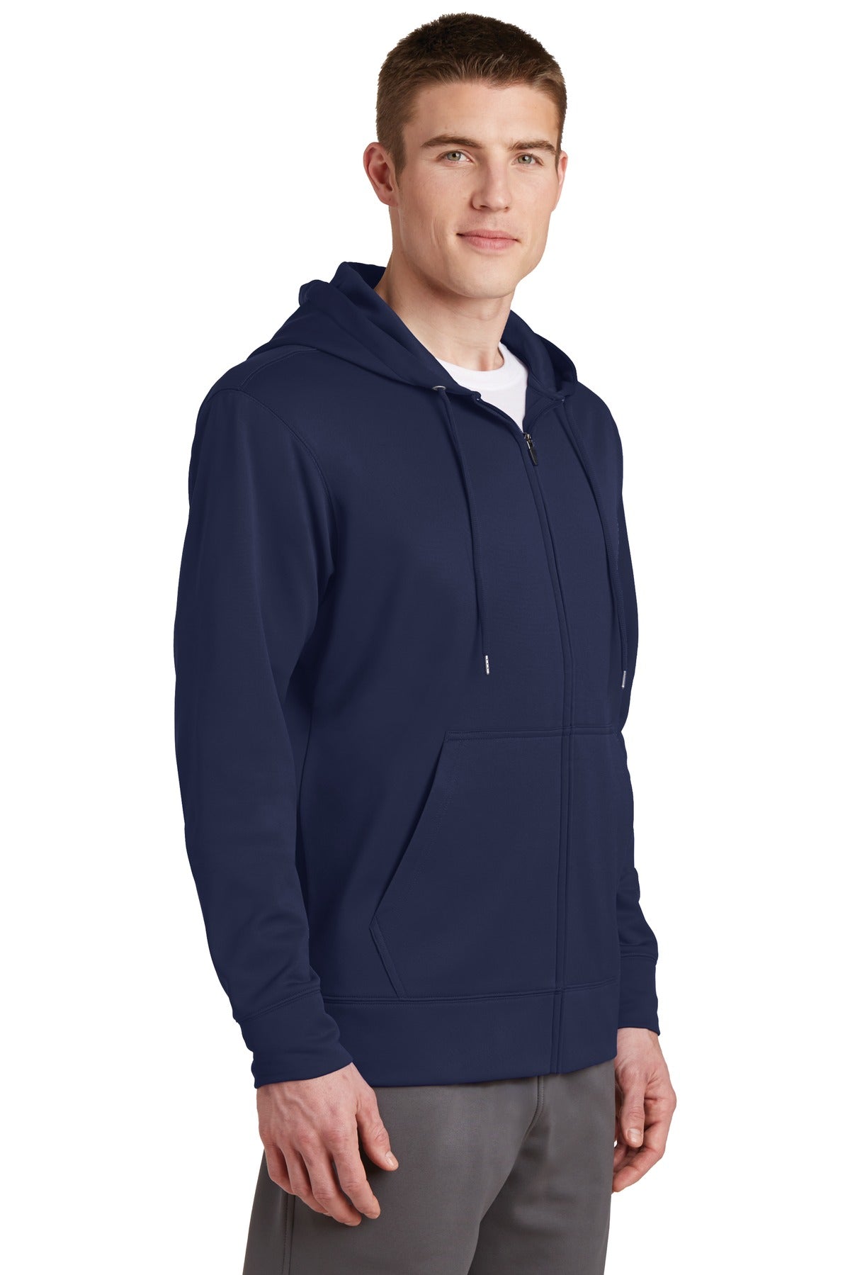 Navy Sport-Tek Sport-Wick Fleece Full-Zip Hooded Jacket. ST238