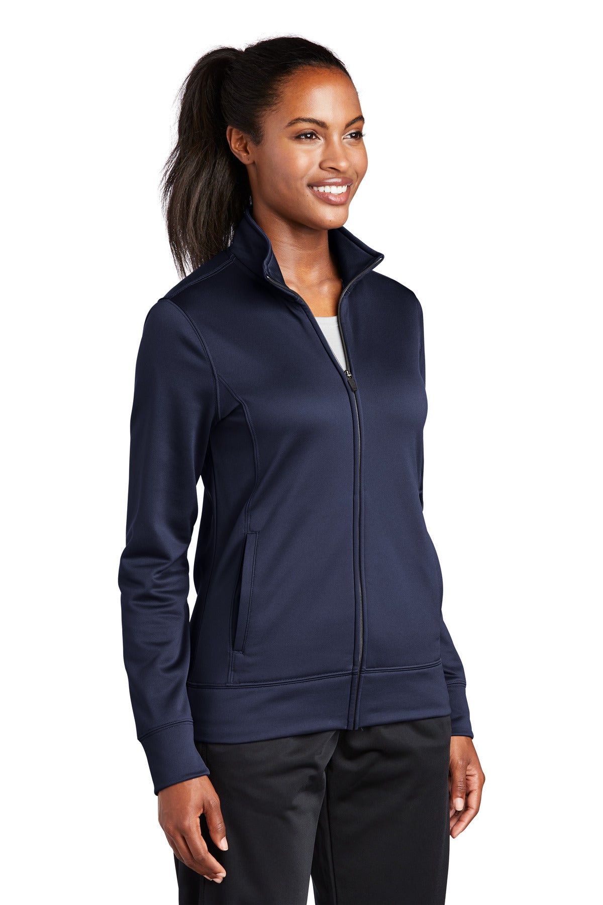 Navy Sport-Tek Women's Sport-Wick Fleece Full-Zip Jacket. LST241