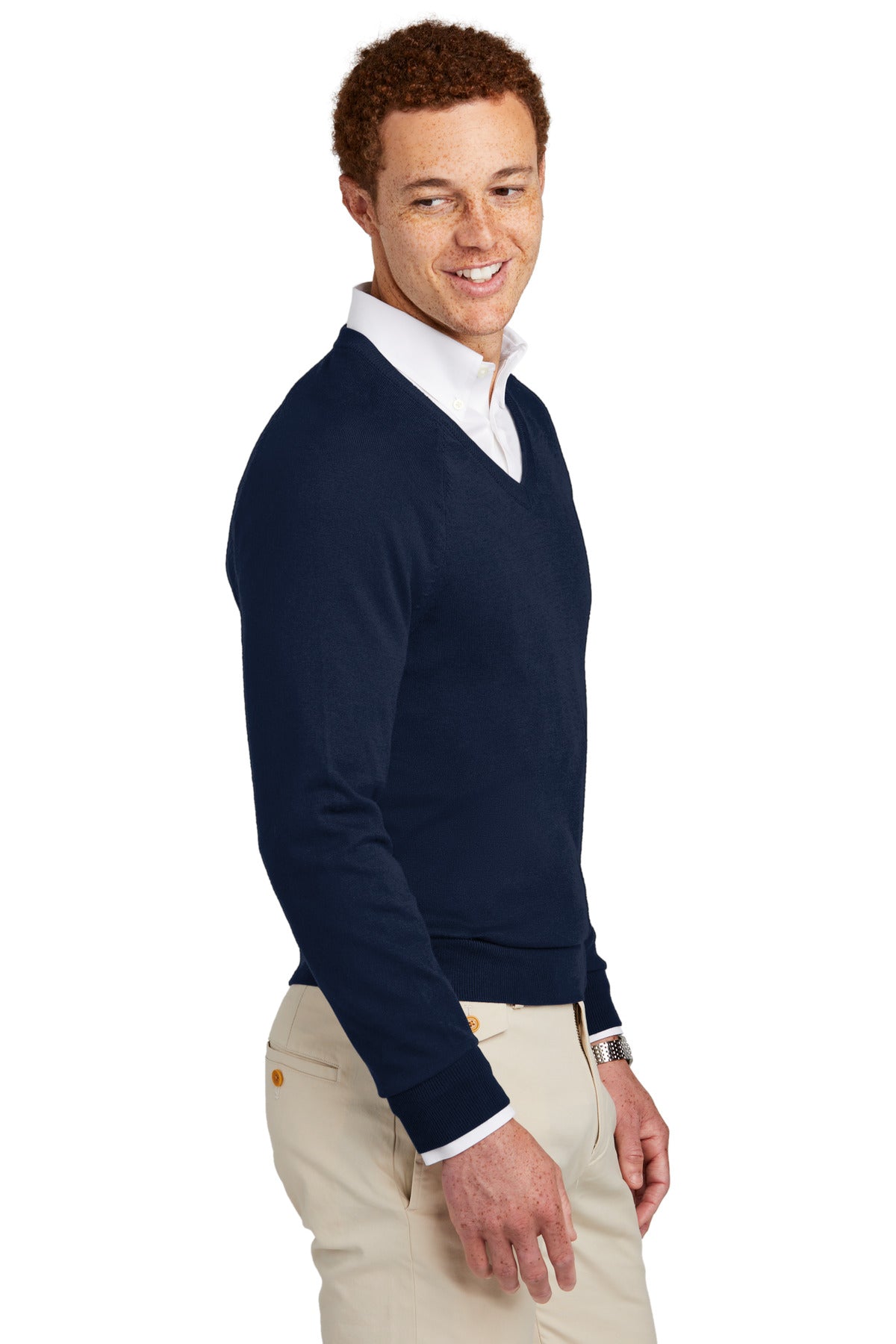 NavyBlazer Brooks Brothers Cotton Stretch V-Neck Sweater BB18400