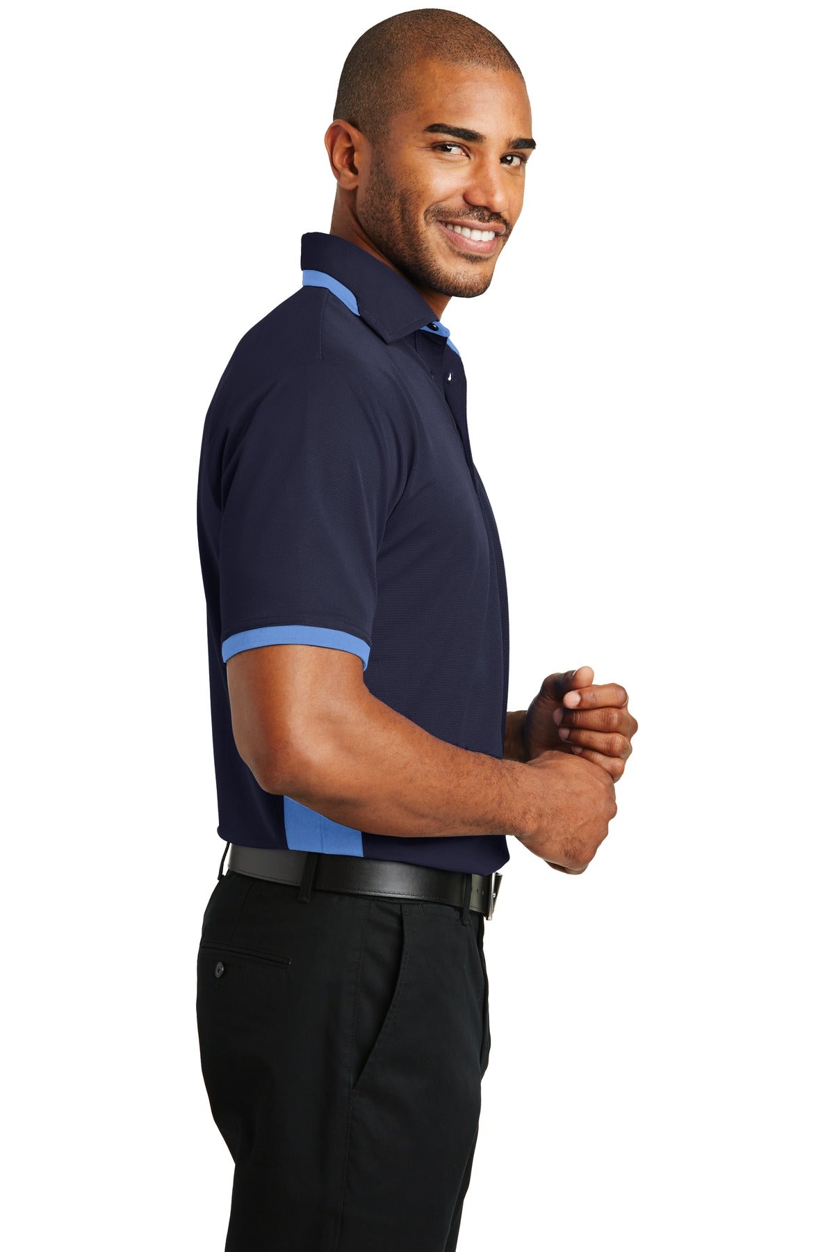 Navy/Blue Lake Port Authority Dry Zone Colorblock Ottoman Polo. K524