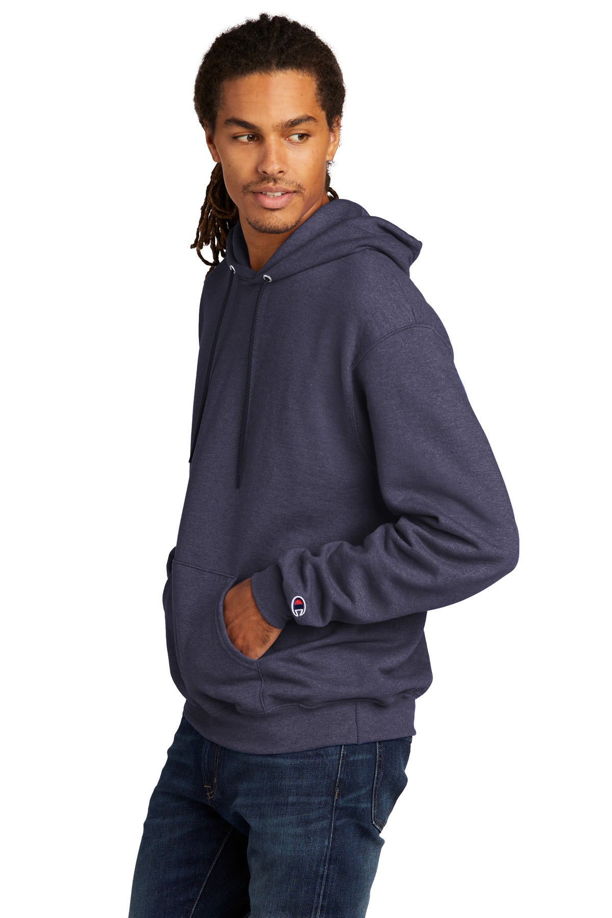 NavyHthr Champion Powerblend Pullover Hoodie. S700