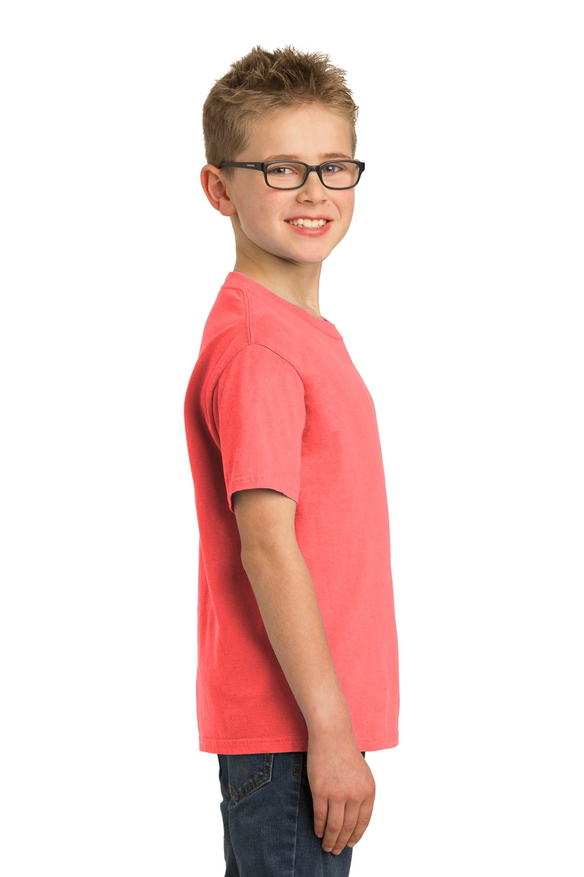 Neon Coral Port & Company Youth Beach Wash Garment-Dyed Tee. PC099Y