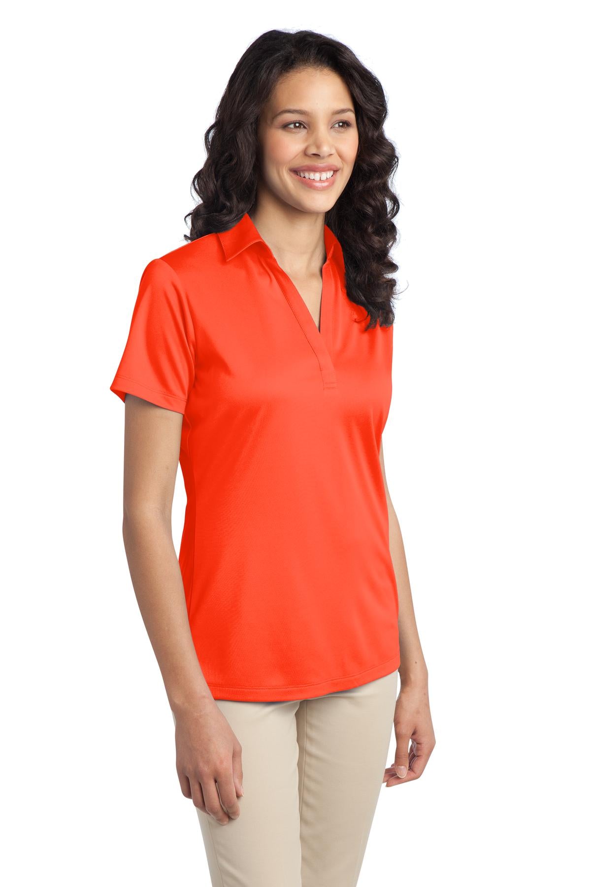 Neon Orange Port Authority Women's Silk Touch Performance Polo. L540