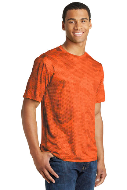 Neon Orange Sport-Tek CamoHex Tee. ST370