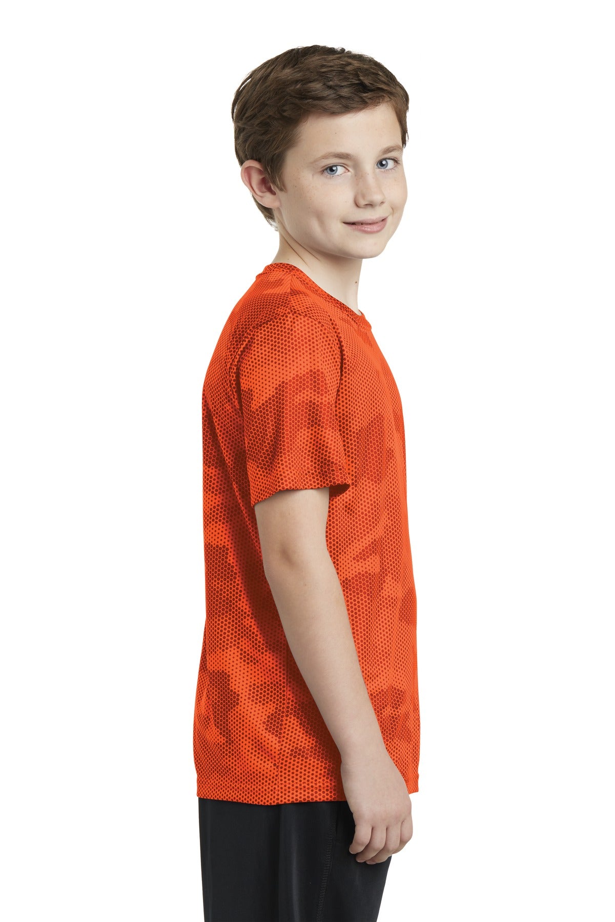 Neon Orange Sport-Tek Youth CamoHex Tee. YST370