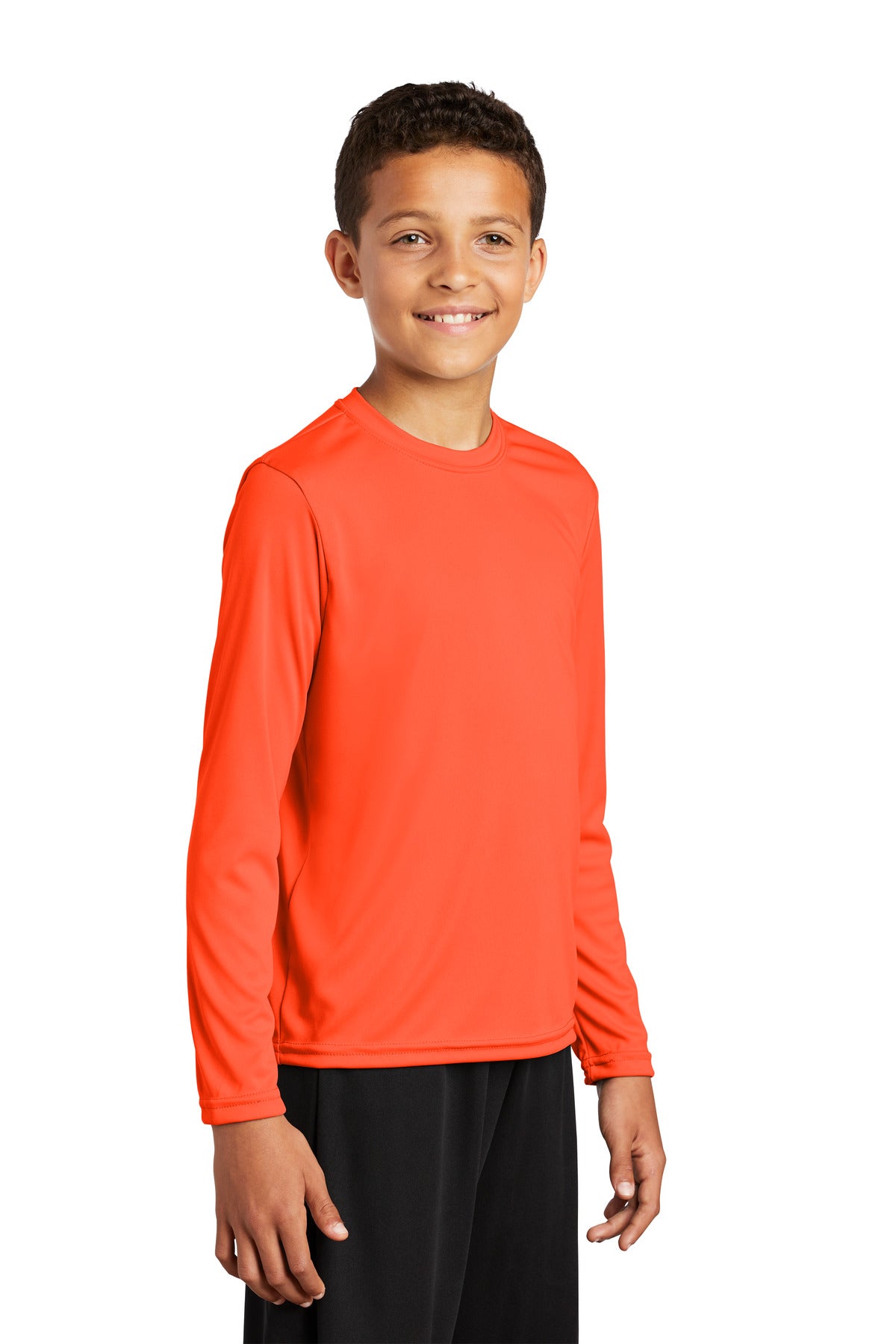 Neon Orange Sport-Tek Youth Long Sleeve PosiCharge Competitor Tee. YST350LS