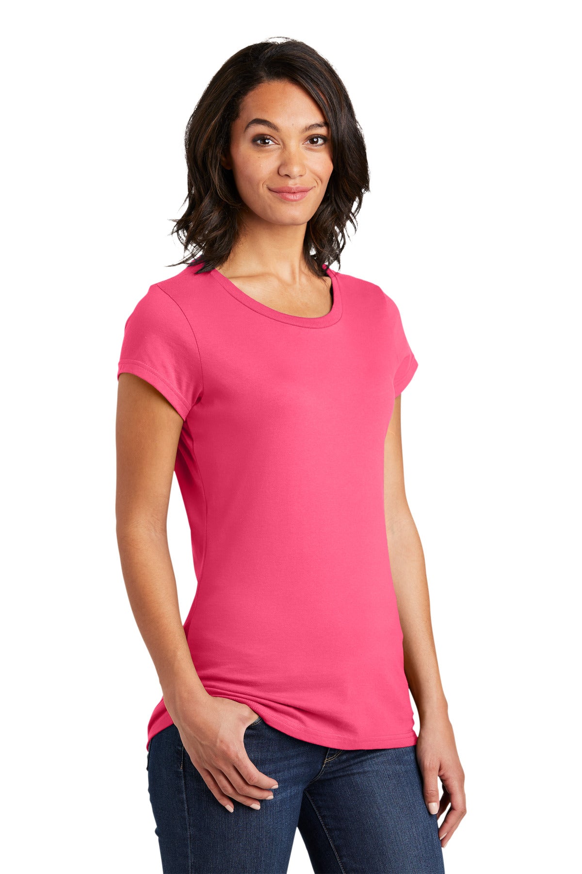 Neon Pink District Women's Fitted Very Important Tee . DT6001