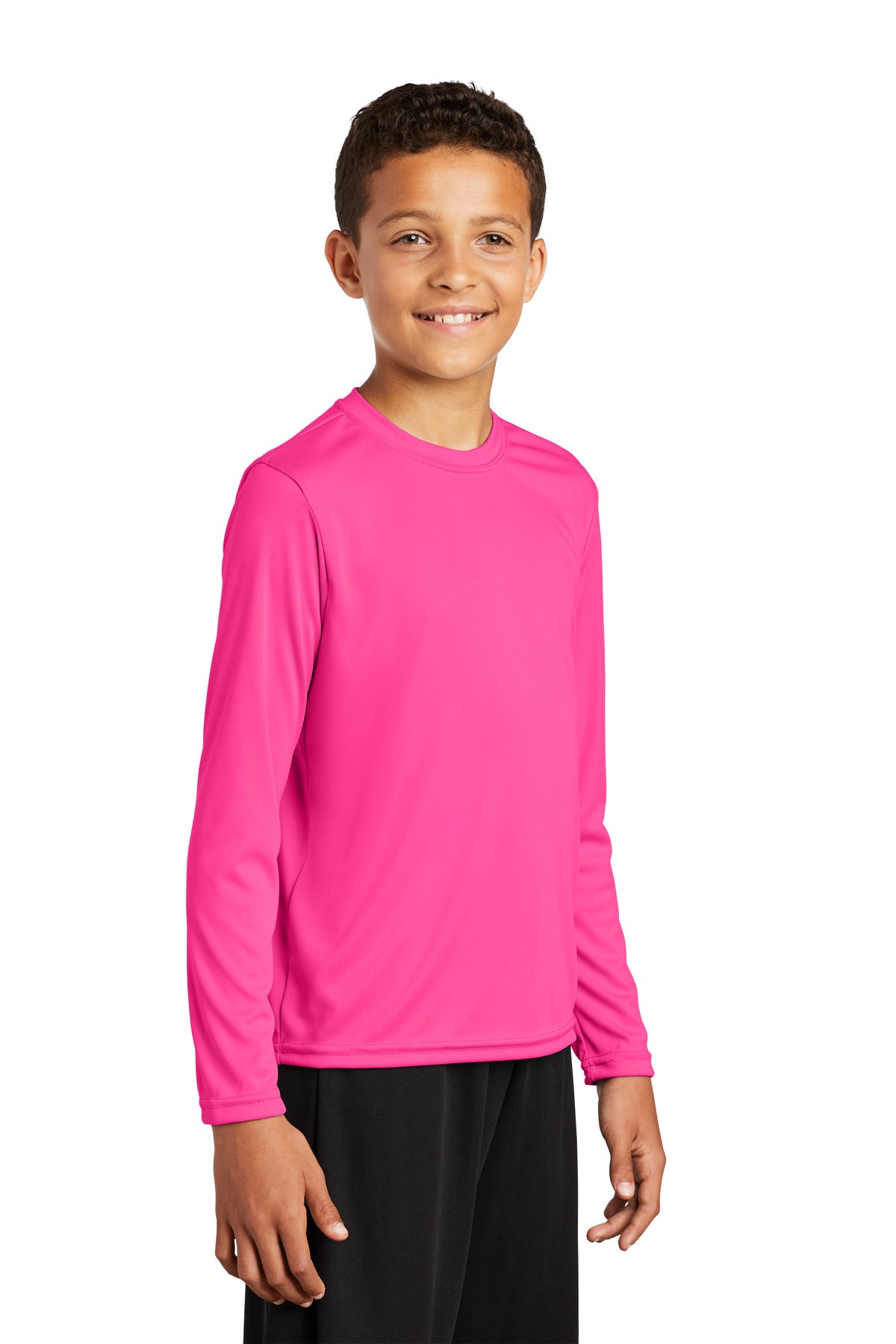 Neon Pink Sport-Tek Youth Long Sleeve PosiCharge Competitor Tee. YST350LS