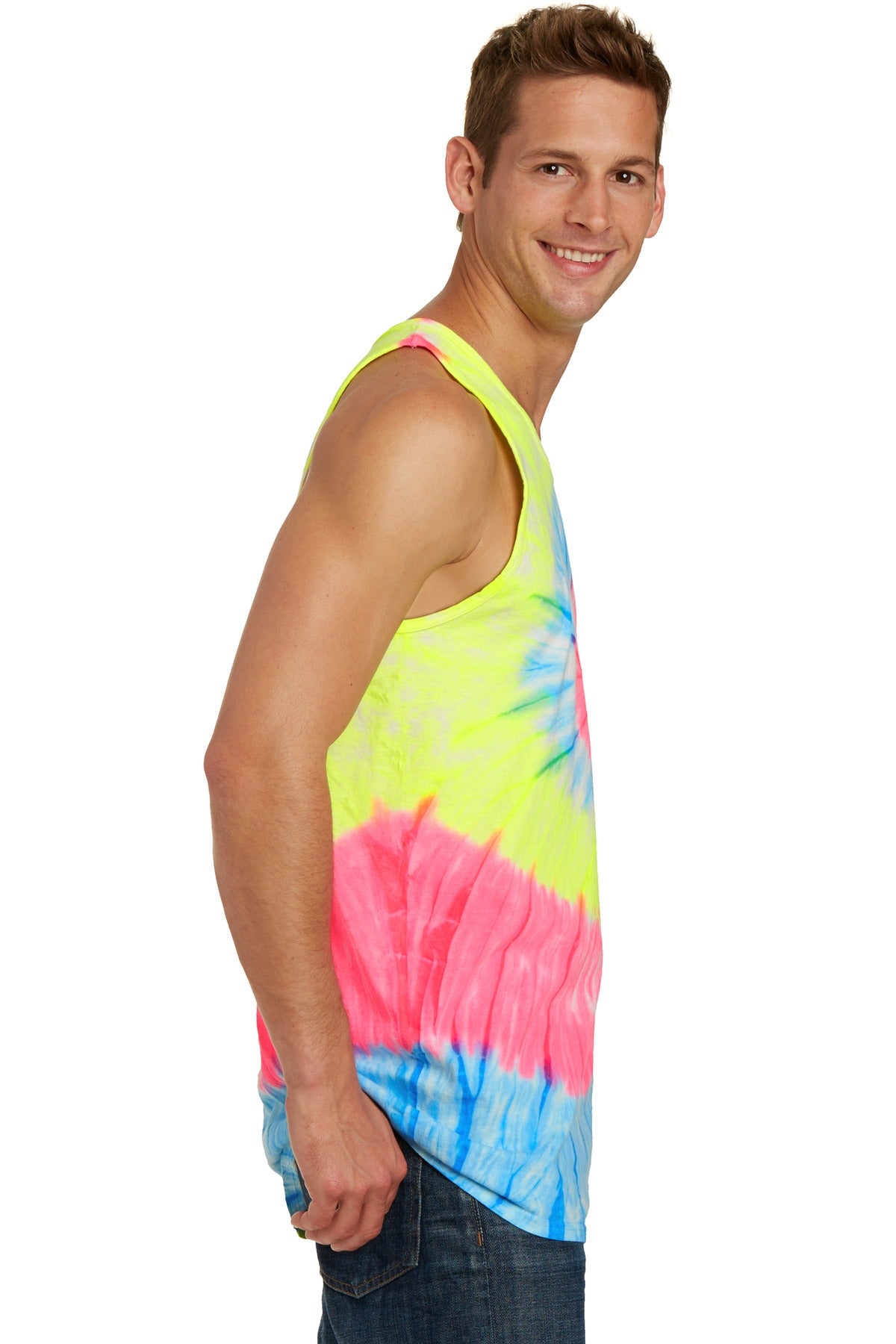 Neon Rainbow Port & Company Tie-Dye Tank Top. PC147TT