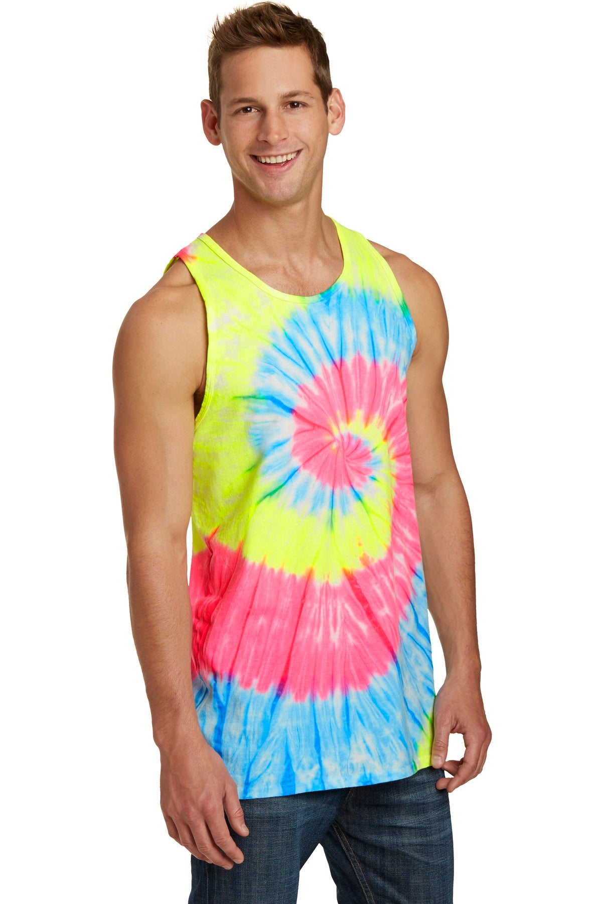 Neon Rainbow Port & Company Tie-Dye Tank Top. PC147TT