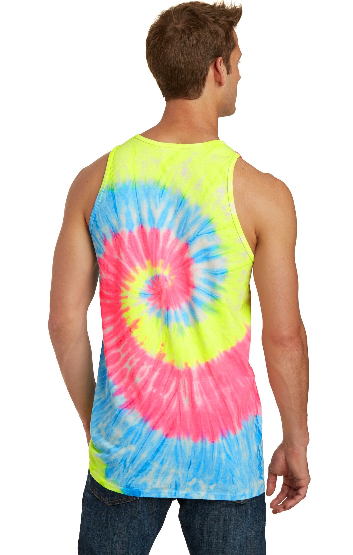 Neon Rainbow Port & Company Tie-Dye Tank Top. PC147TT