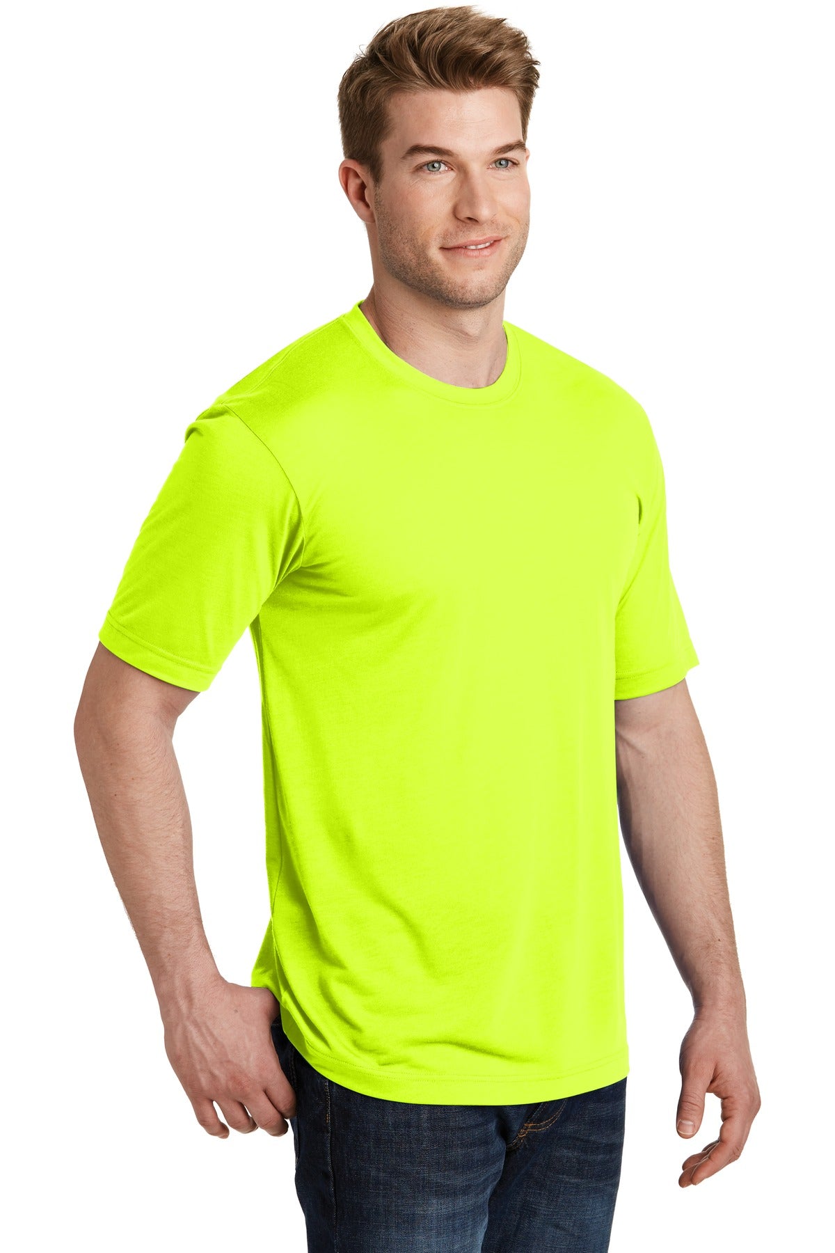 Neon Yellow Sport-Tek PosiCharge Competitor Cotton Touch Tee. ST450