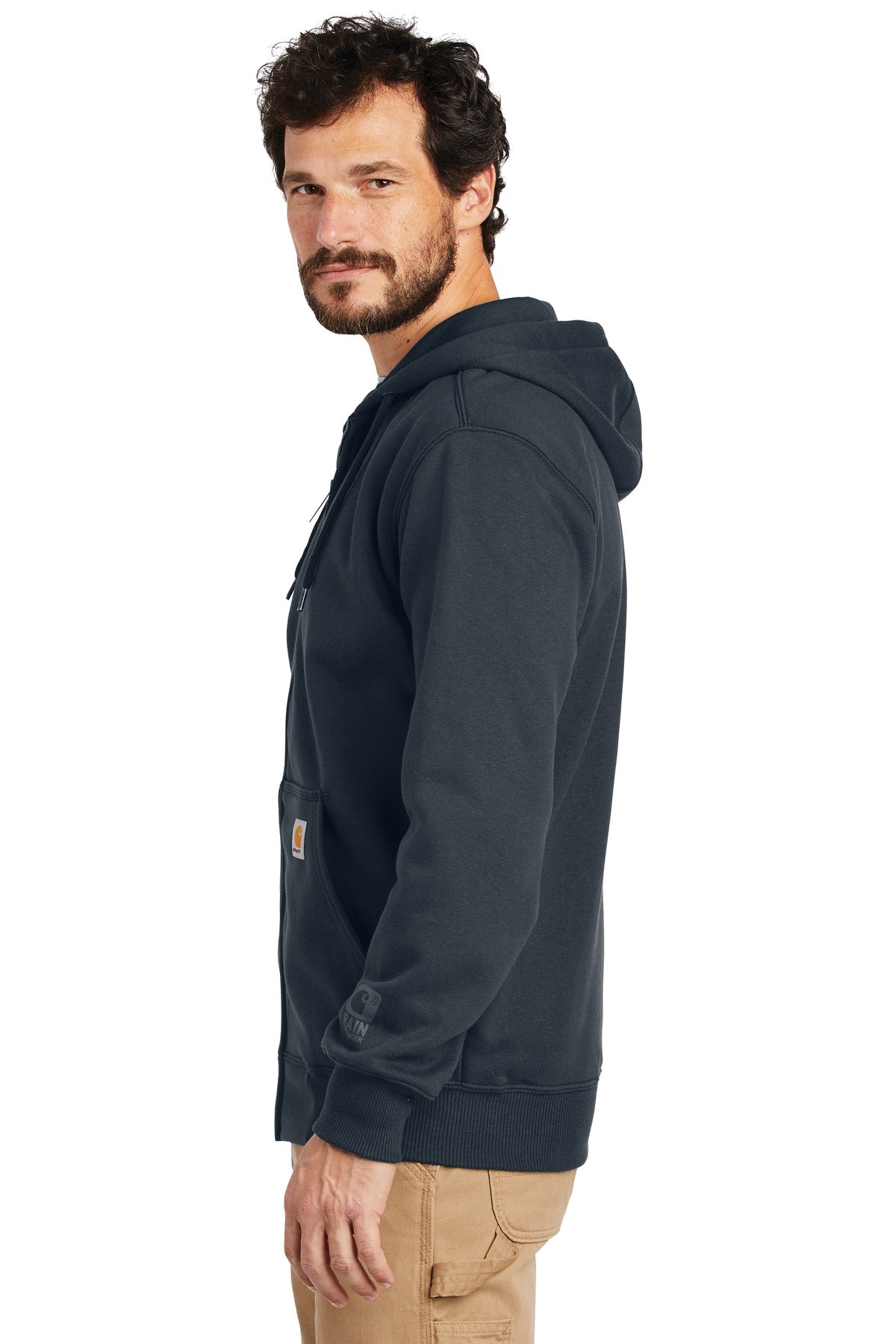 New Navy Carhartt Rain Defender Paxton Heavyweight Hooded Zip-Front Sweatshirt. CT100614