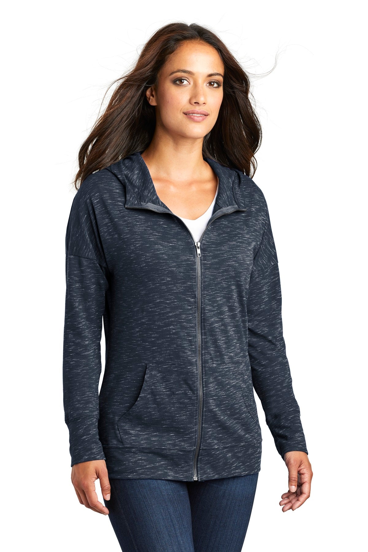 New Navy District Women's Medal Full-Zip Hoodie. DT665