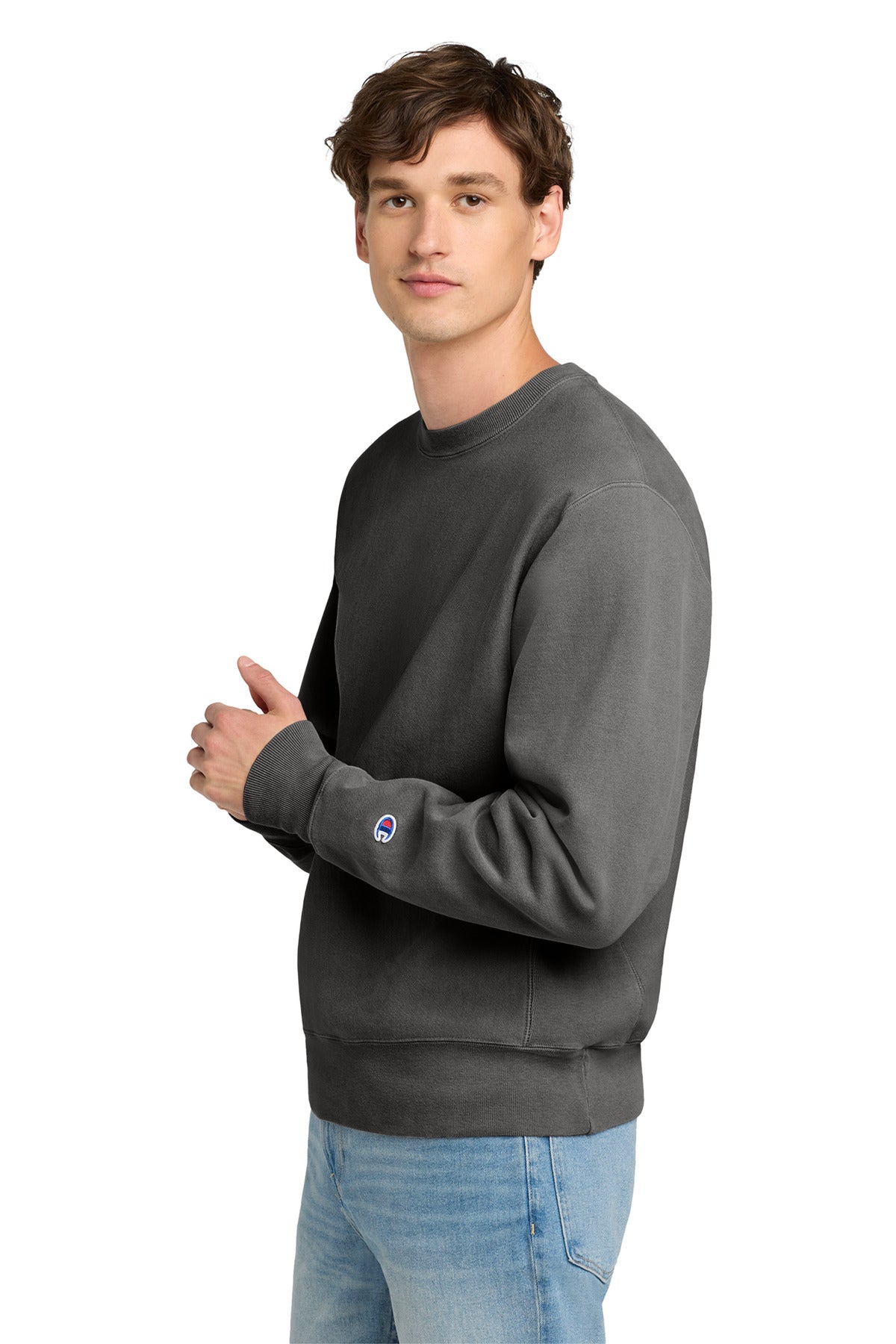 NwRailroad Champion Reverse Weave Garment-Dyed Crewneck Sweatshirt. GDS149