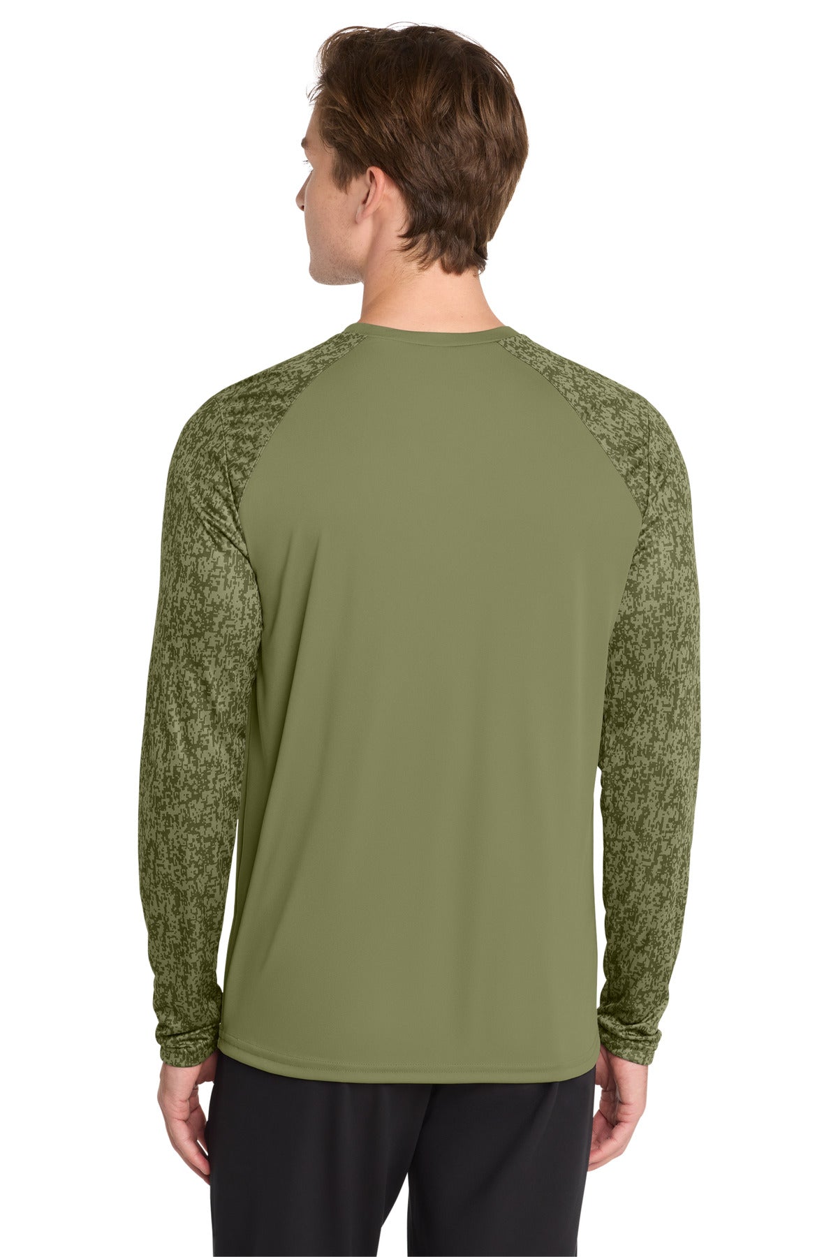 Olive Drab Grn Sport-Tek Long Sleeve Digi Camo Tee. ST460LS
