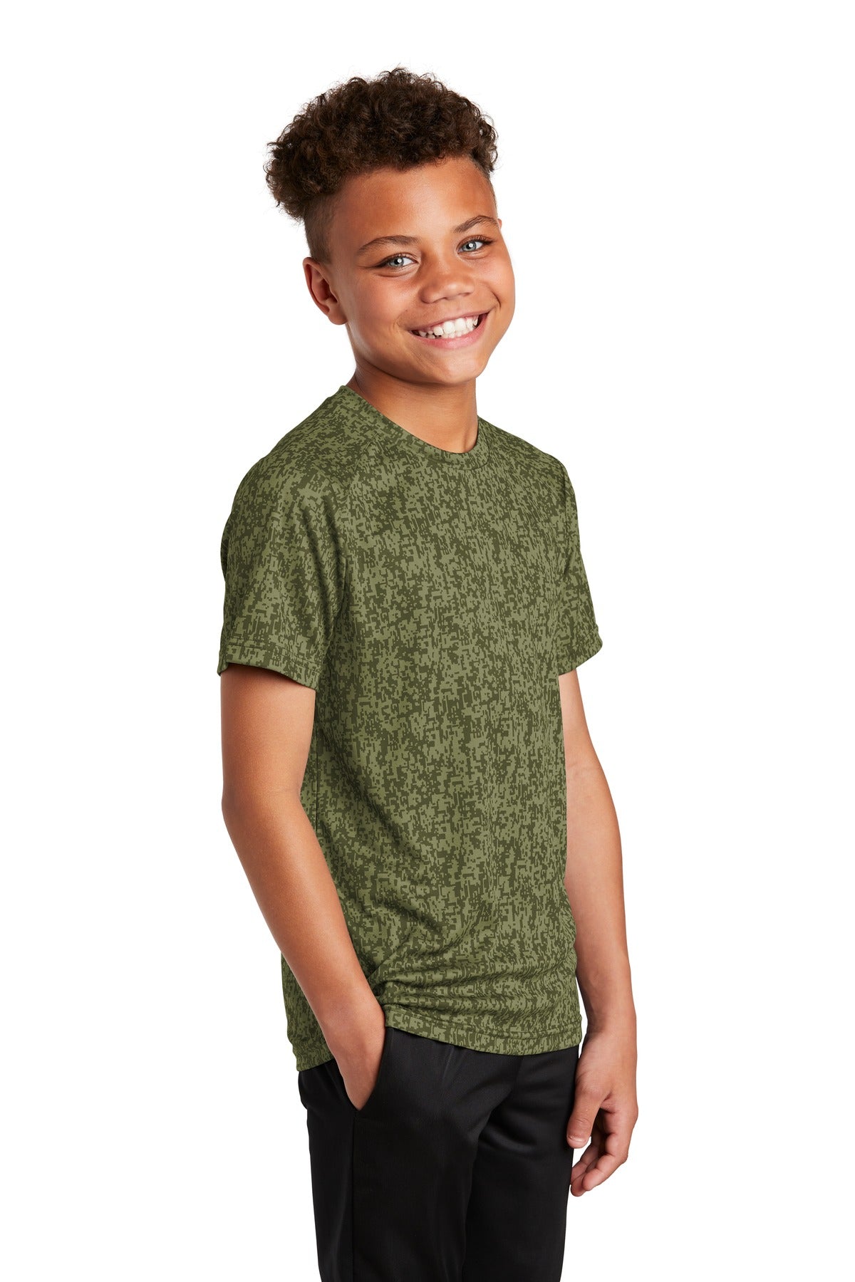 Olive Drab Grn Sport-Tek Youth Digi Camo Tee. YST460
