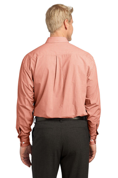 Orange Port Authority Plaid Pattern Easy Care Shirt. S639