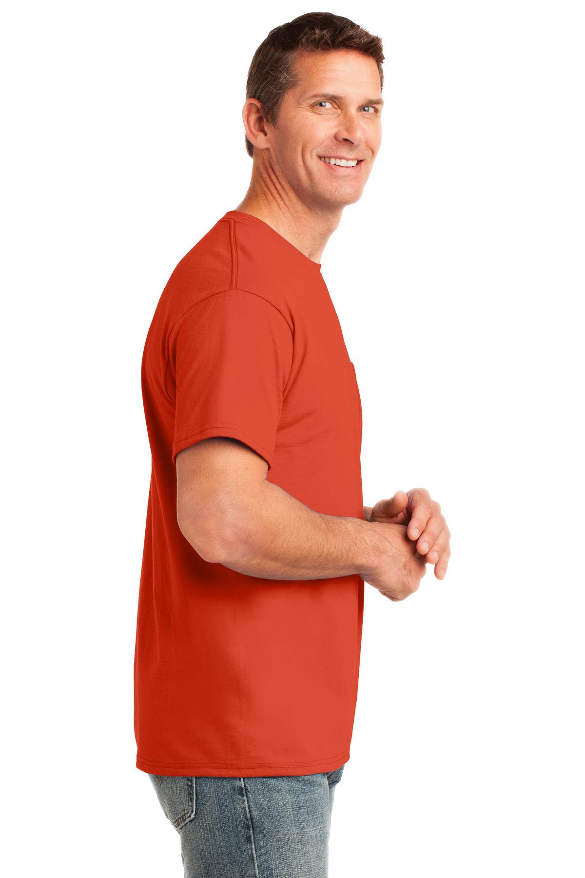 Orange Port & Company Core Cotton Pocket Tee. PC54P