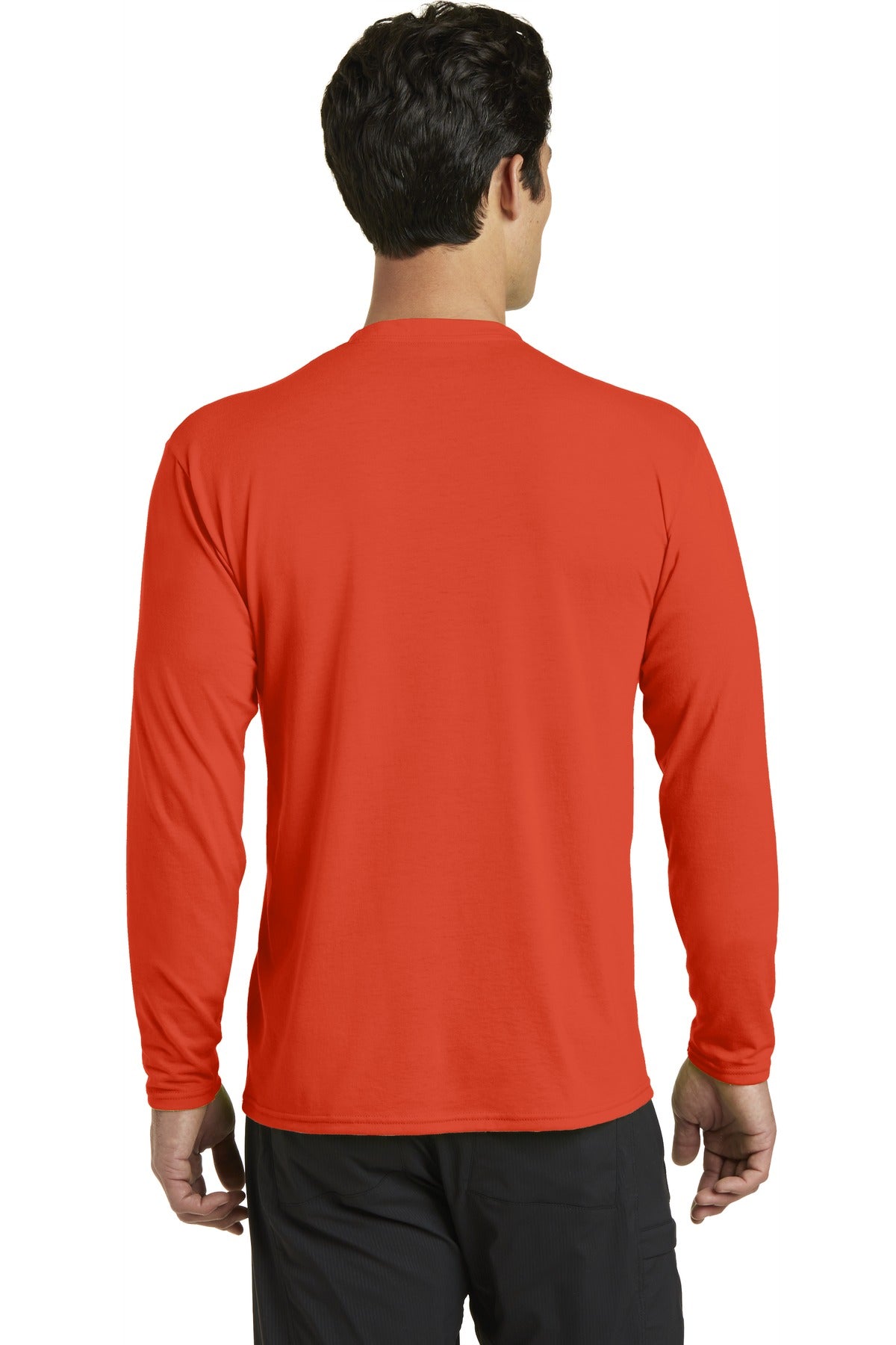 Orange Port & Company Long Sleeve Performance Blend Tee. PC381LS