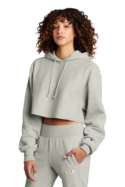 OxfordGrey Champion Women's Reverse Weave Cropped Cut-Off Hooded Sweatshirt RW01W