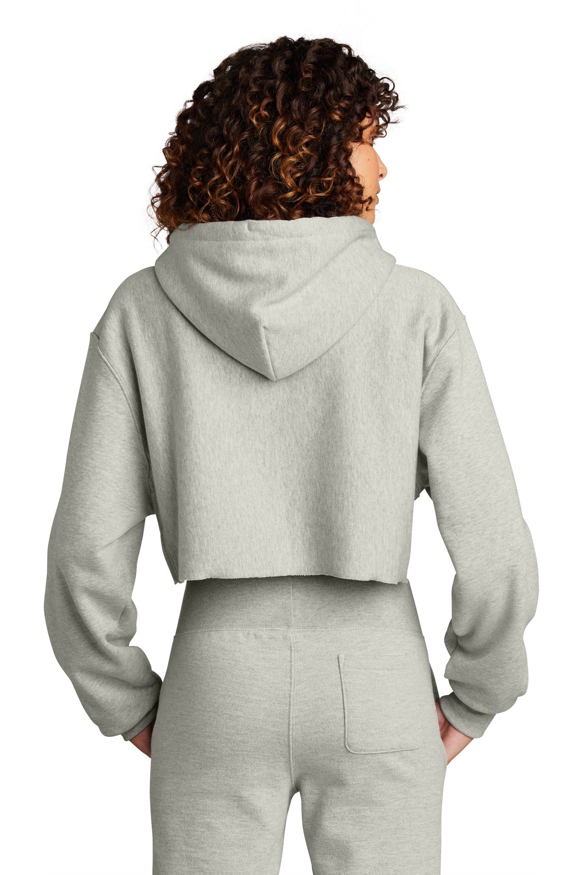 OxfordGrey Champion Women's Reverse Weave Cropped Cut-Off Hooded Sweatshirt RW01W