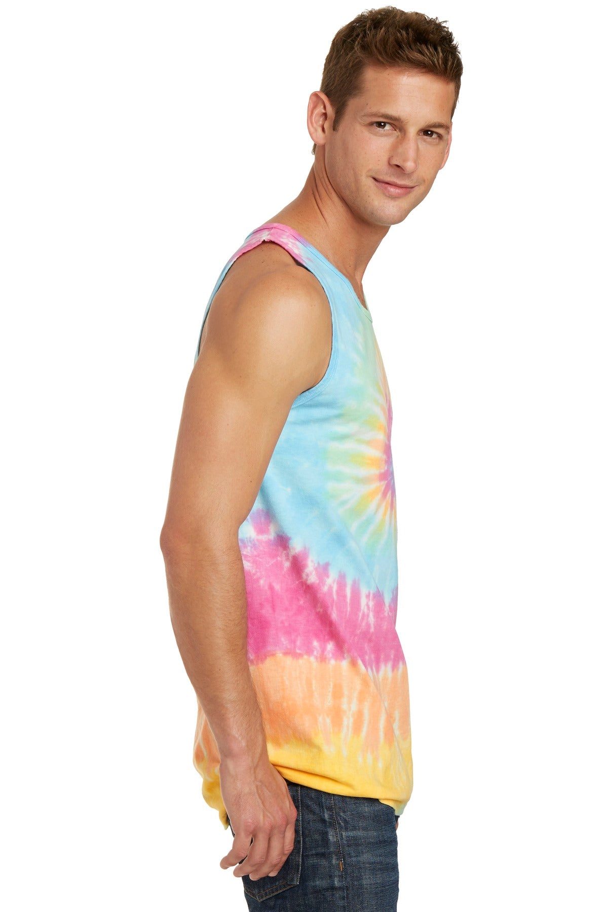 Pastel Rainbow Port & Company Tie-Dye Tank Top. PC147TT